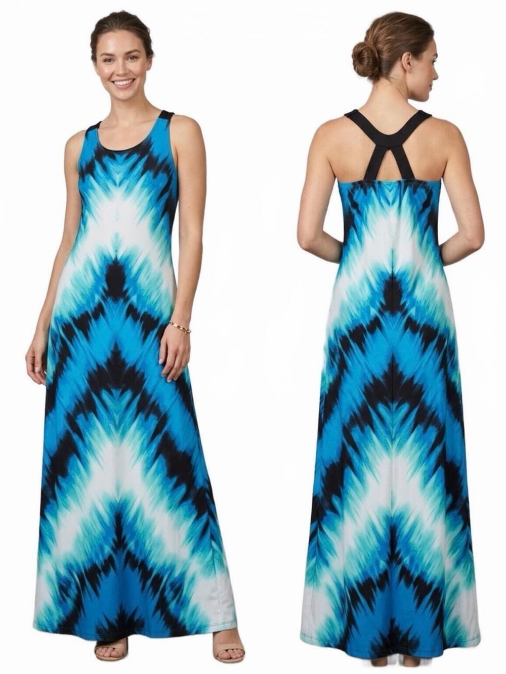 VENUS Blue & Black Tie-Dye Racerback Maxi Dress – Size Small - Picture 2 of 8